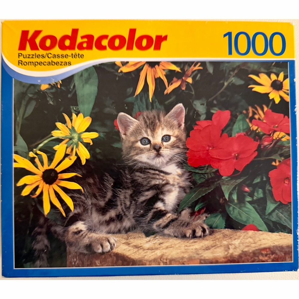 Vintage Kodak Kodacolor 1000 Piece Puzzle Kitten Flowers Complete Retro Jigsaw